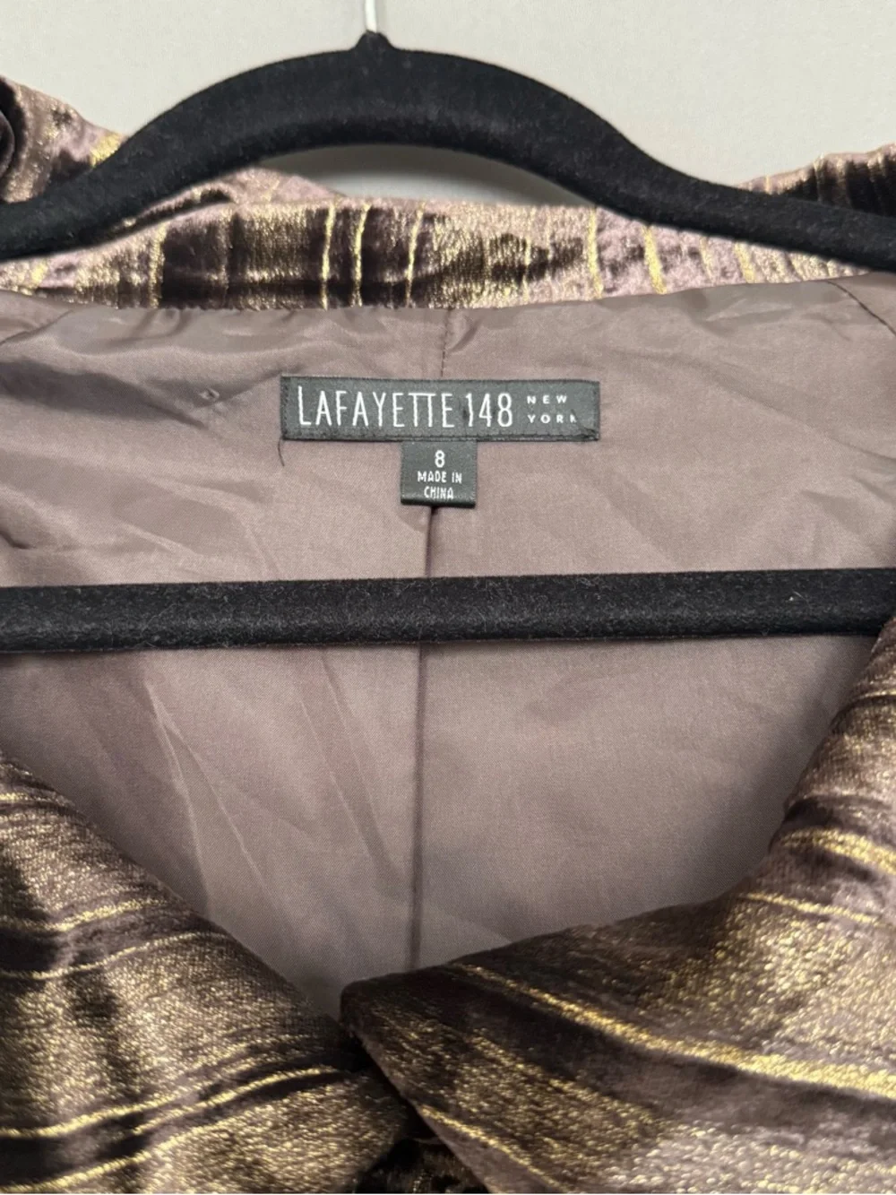 Lafayette 148 Metallic Velvet Silk-Blend Cropped Jacket Brown Gold Womens 8 Luxe - Picture 3 of 8